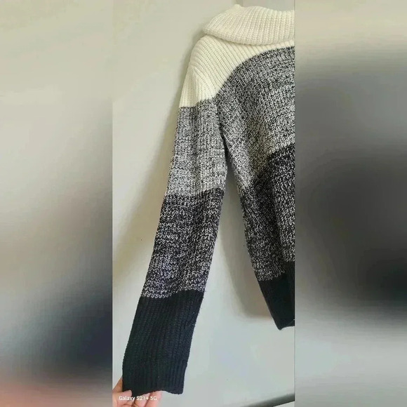 APT 9 cowl neck sweater, cream/gray/black turtleneck knit oversized sz XL - Picture 6 of 8